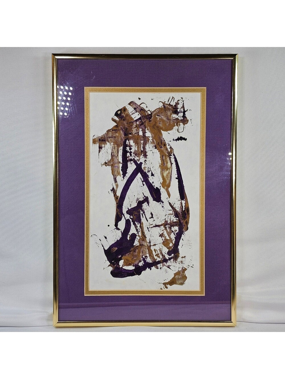 Abstract Mixed Media Painting Purple Gold Metallic Custom Framed Wall Art 15x10